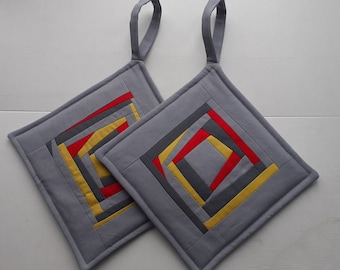 Gray Pot Holders Set Of 2 Quilted Potholders Kitchen Decor