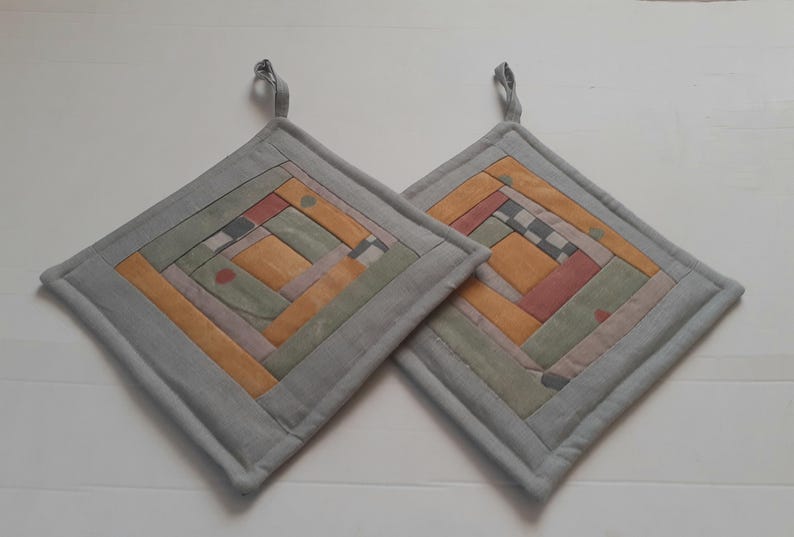 Beige potholders Handmade Pot holders Set of 2 Kitchen gift Backing potholders image 4
