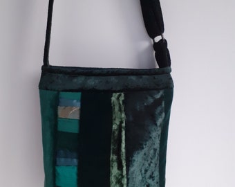 Green Velvet Cross Body Bag Shoulder Bag Zip Up Bag Patchwork Bag