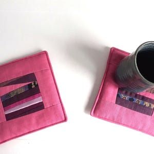 Quilted Violet Coasters: Handmade Patchwork Mug Rugs, Set of 2