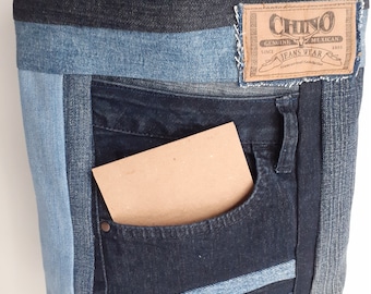 Patchwork denim crossbodytas: gerecyclede gewatteerde schoudertas