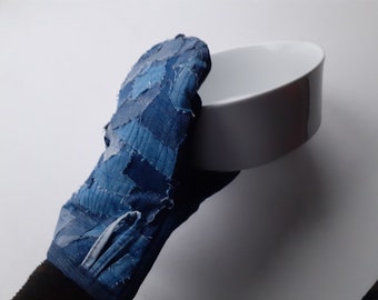 Handmade Denim Oven Mitt: Patchwork Kitchen Pot Holder