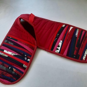 Gant de cuisine long Double gant de cuisine Manique sur la cuisinière Deux maniques en tissu Cadeaux faits main