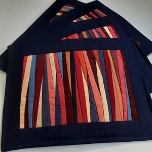 Handgjorda quiltade bordsunderlägg i lapptäcke, set om 4 (30x40 cm)