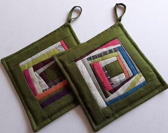 Potholders Green Linen Pot Holders Set Of 2 Handmade Kitchen Decor