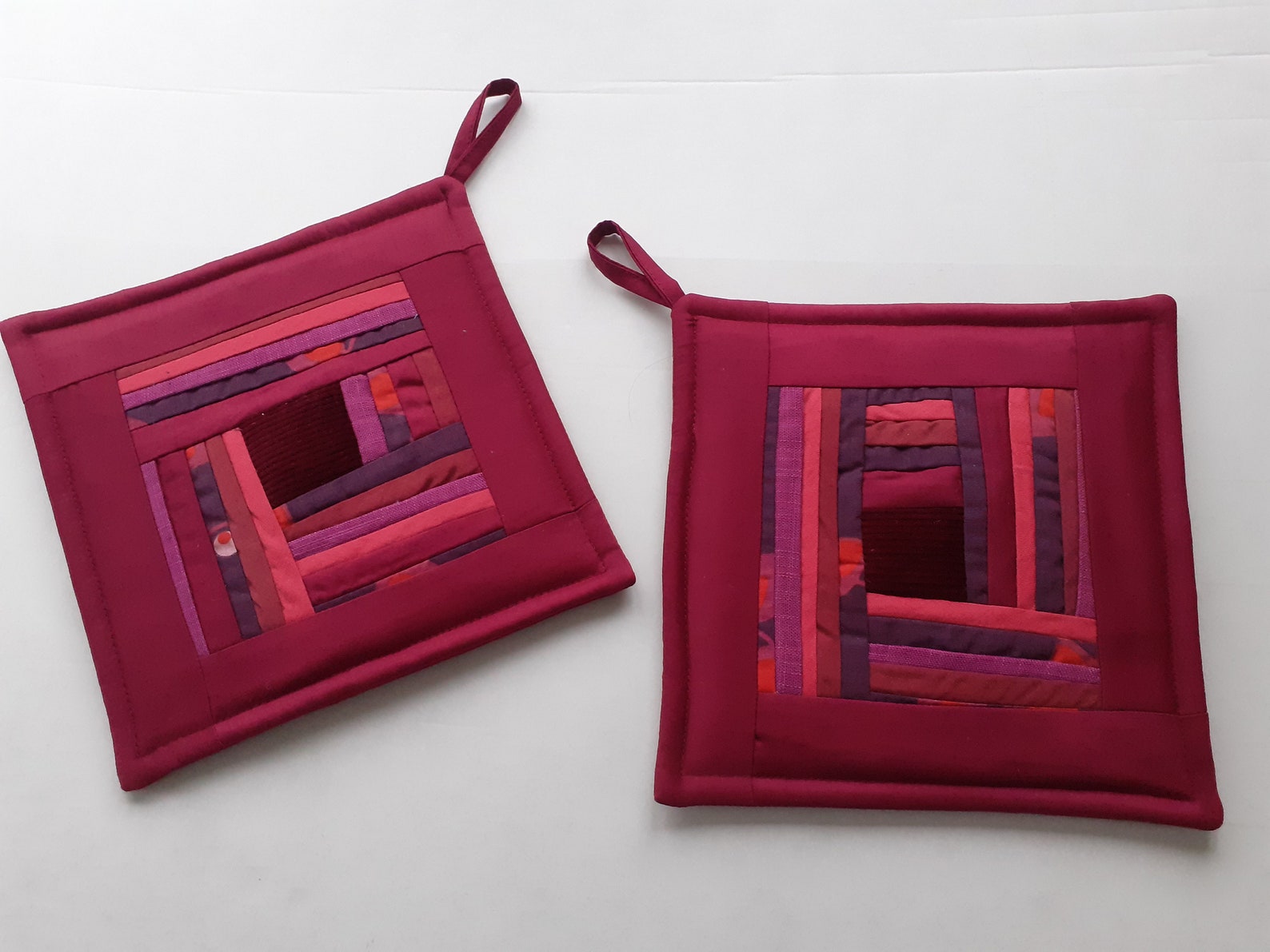 Purple Pot Holders Quilted Potholders Fabric Pads Patchwork Etsy