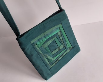 Bolso bandolera verde de cuerpo cruzado Bolso con cremallera Bolso de diseño Bolso hecho a mano Bolso de tela de retazos Tote