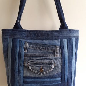 Denim Bag Zip Up Bag Large Jeans Bag Blue Shoulder Bag  Cross Body Bag