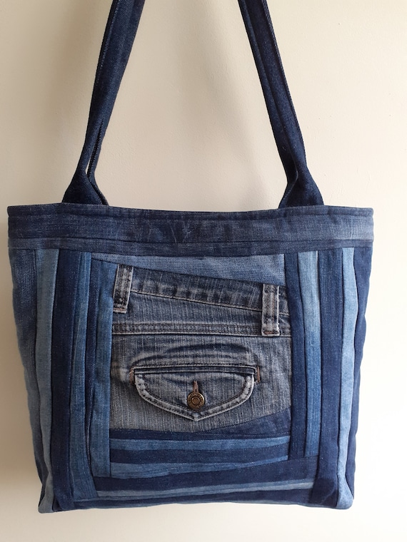Denim Bag Zip up Bag Large Jeans Bag Blue Shoulder Bag Cross Denim Bag Zip up Bag Large Jeans Bag Blue Shoulder Bag Cross