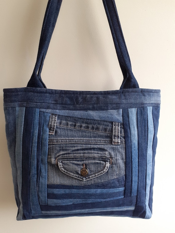 Grand sac bandoulière denim blue jean matelassé - Sac Bandoulière