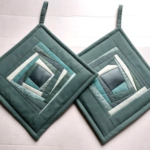 Potholders Set Of 2 Pot Holders Sage Green Kitchen Decor Patchwork