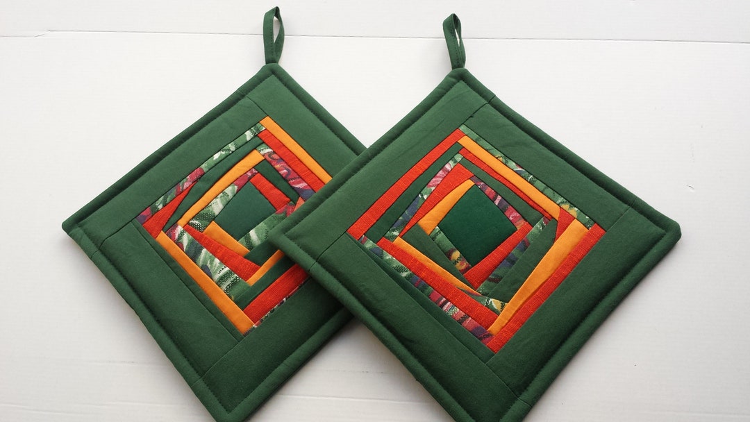 Green Orange Yellow Pot Holders Quilted Potholders Gift for Etsy