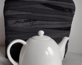 Black Fabric Tea Pot Cozy: Padded Teapot Warmer, Cottagecore Kitchen