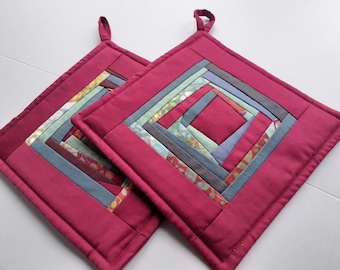 Set of 2 Potholders Handmade Quilted Kitchen Decor Washable Pot Holders