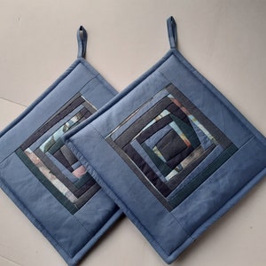 Blue Modern Potholders Set Of 2 Fabric Pot Holders
