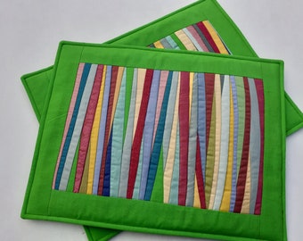 Patchwork Placemats Set: Green Padded Table Mats, Modern Decor