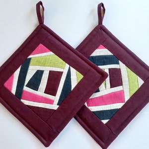 Quilted Potholders Set: Handmade Patchwork Fabric Hot Pads