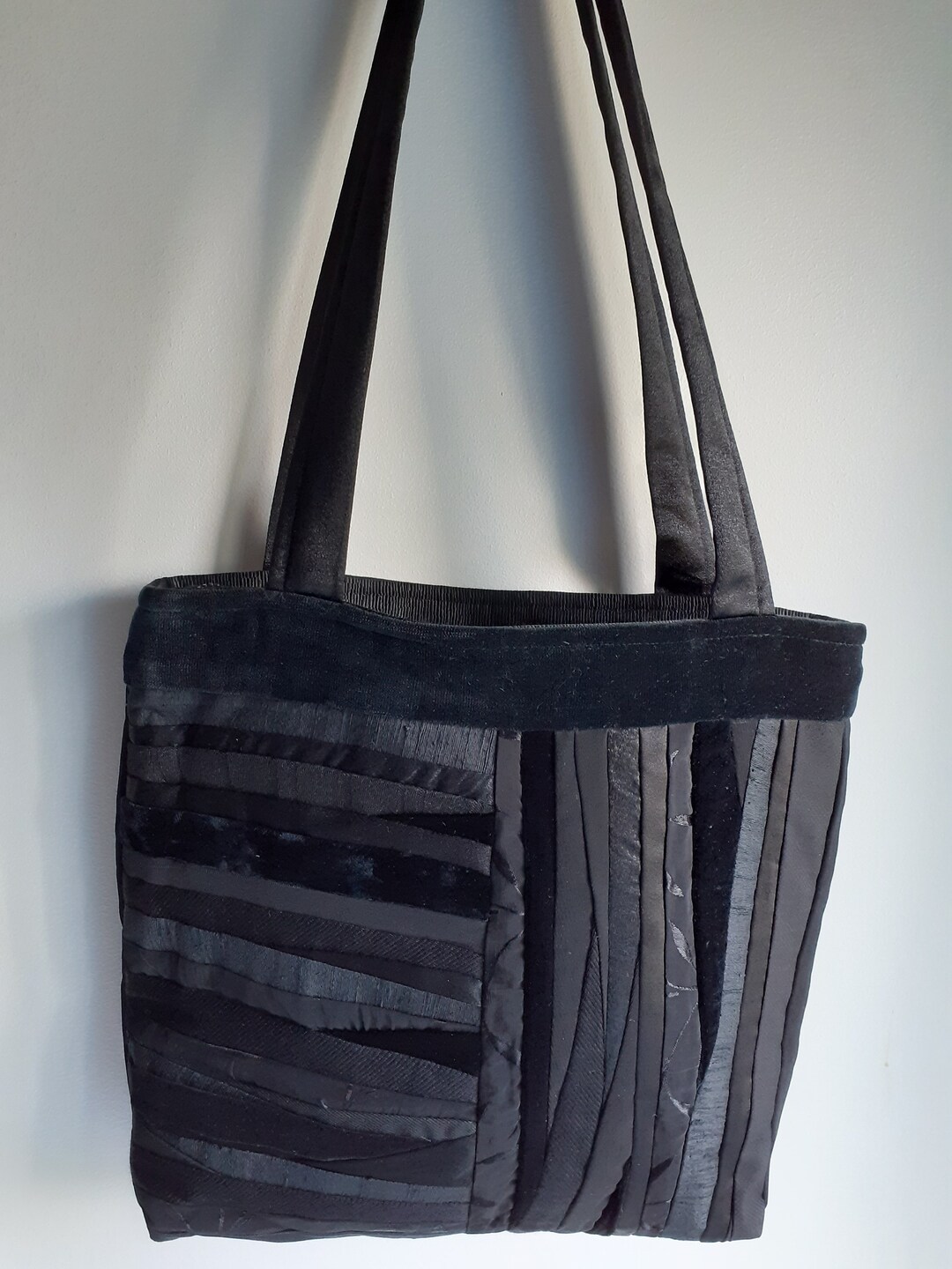 Gray Shoulder Bag Zip up Bag Tote Bag Handmade Fabric Bag Etsy