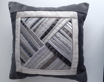 Pillow Case Gray Designer Pillow Case Patchwork Pillow Case Designers Pillow Case  Cushion Cover Hostess Gift