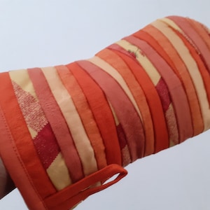Manoplas para horno Guante de cocina naranja Guante con reverso de patchwork