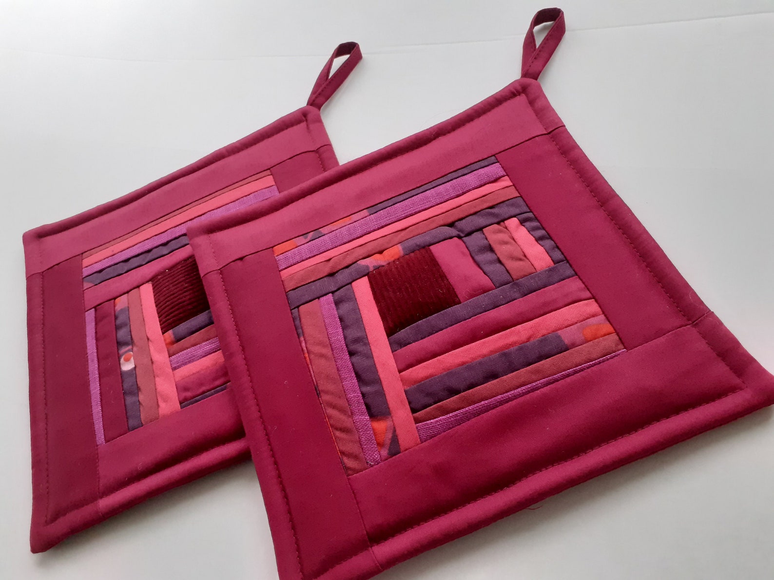 Purple Pot Holders Quilted Potholders Fabric Pads Patchwork Etsy