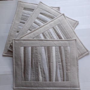 Beige Linen Quilted Place Mats Patchwork  Placemats   Table Mats Dinner Contemporary  Kitchen Decor  Set of 4