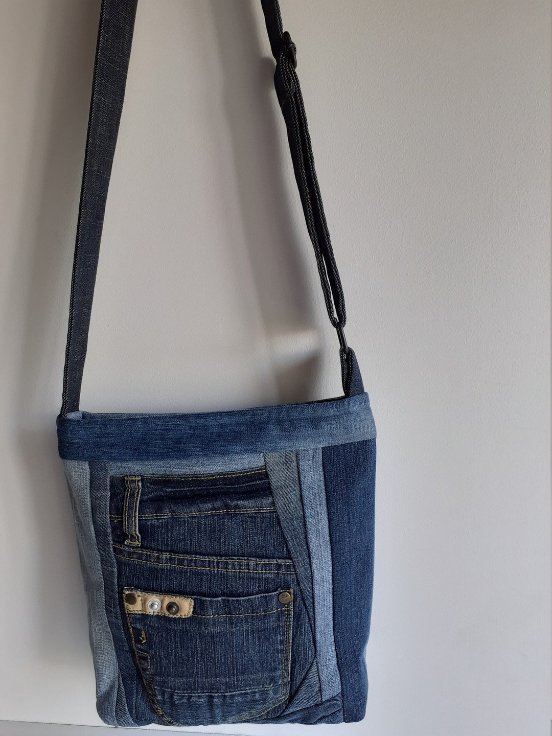 Cross Body Bag Denim Blue Tote Bag Bag Purse Patchwork Handbag - Etsy