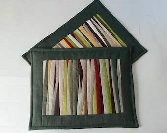 Linen Patchwork Placemats: Quilted Table Mats, Set of 2