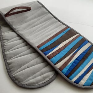 Gray brown blue Double Pocket potholders Two Pocket Long Oven Mitt Quilted potholders