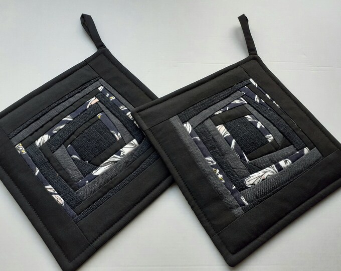Pot Holders Linen Potholders Black White Color Padded Etsy