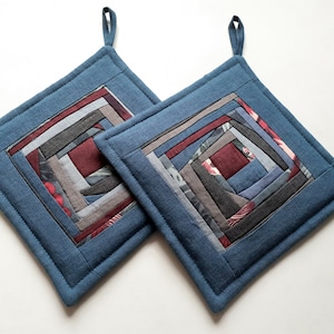 Linen Pot Holders Set Of 2 Patchwork Potholders Kitchen Decors