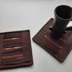 Coffee Placemats  Tea Mug Rugs Quilted Snack Mat   Small Placemats Coasters  Brown  Set of Two