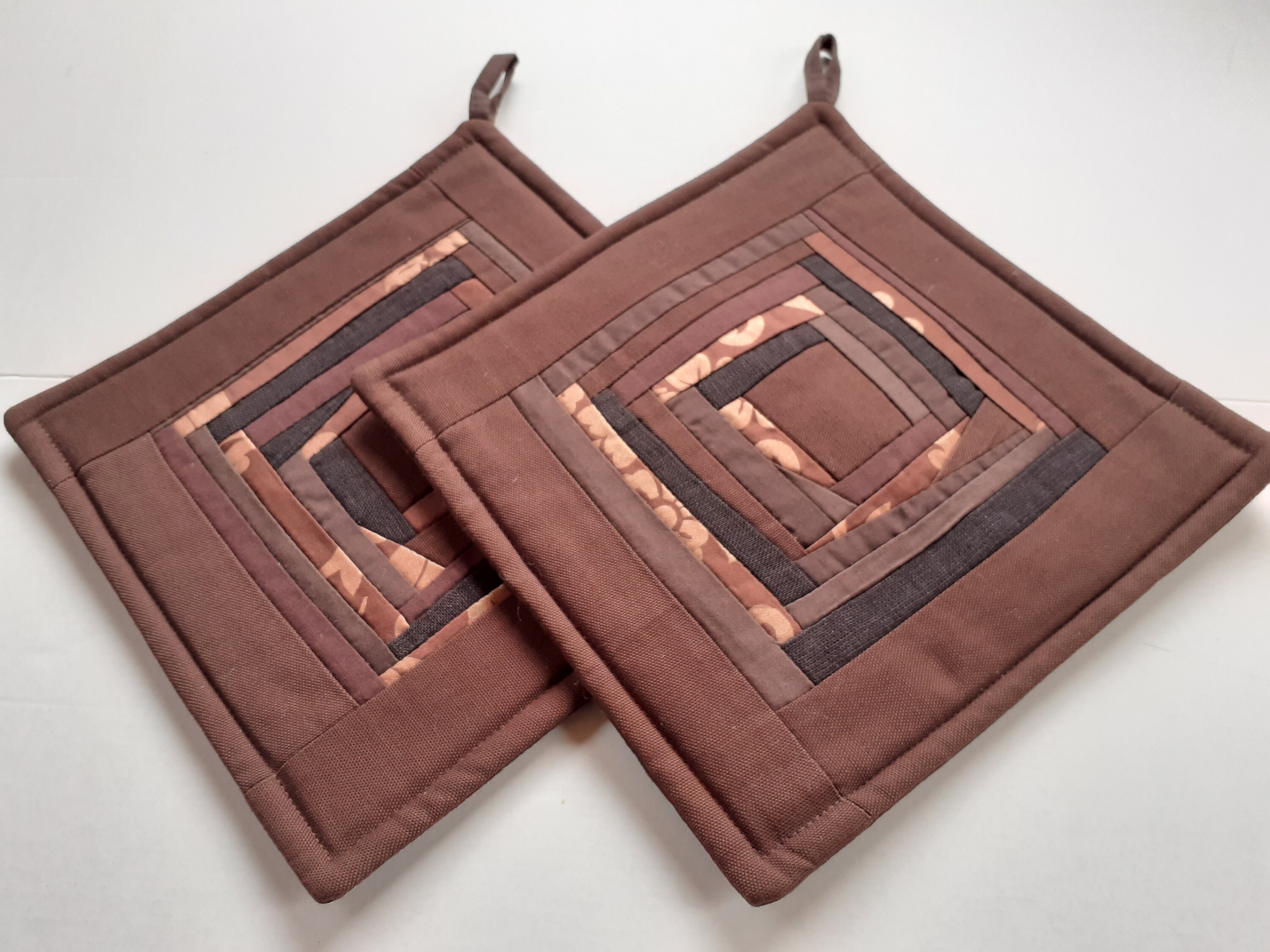 Brown Pot Holders Set Of 2 Patchwork Kitchen Decor Etsy
