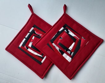 Juego de 2 agarraderas para decoración de cocina, color rojo, negro y blanco