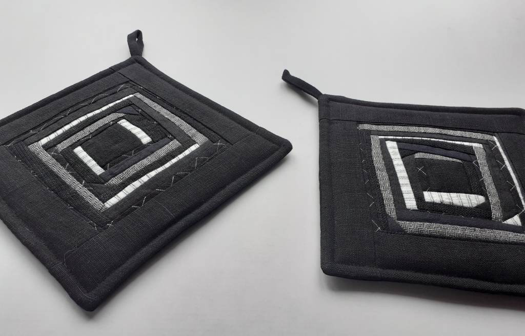Pot Holders Linen Potholders Black White Color Padded Etsy