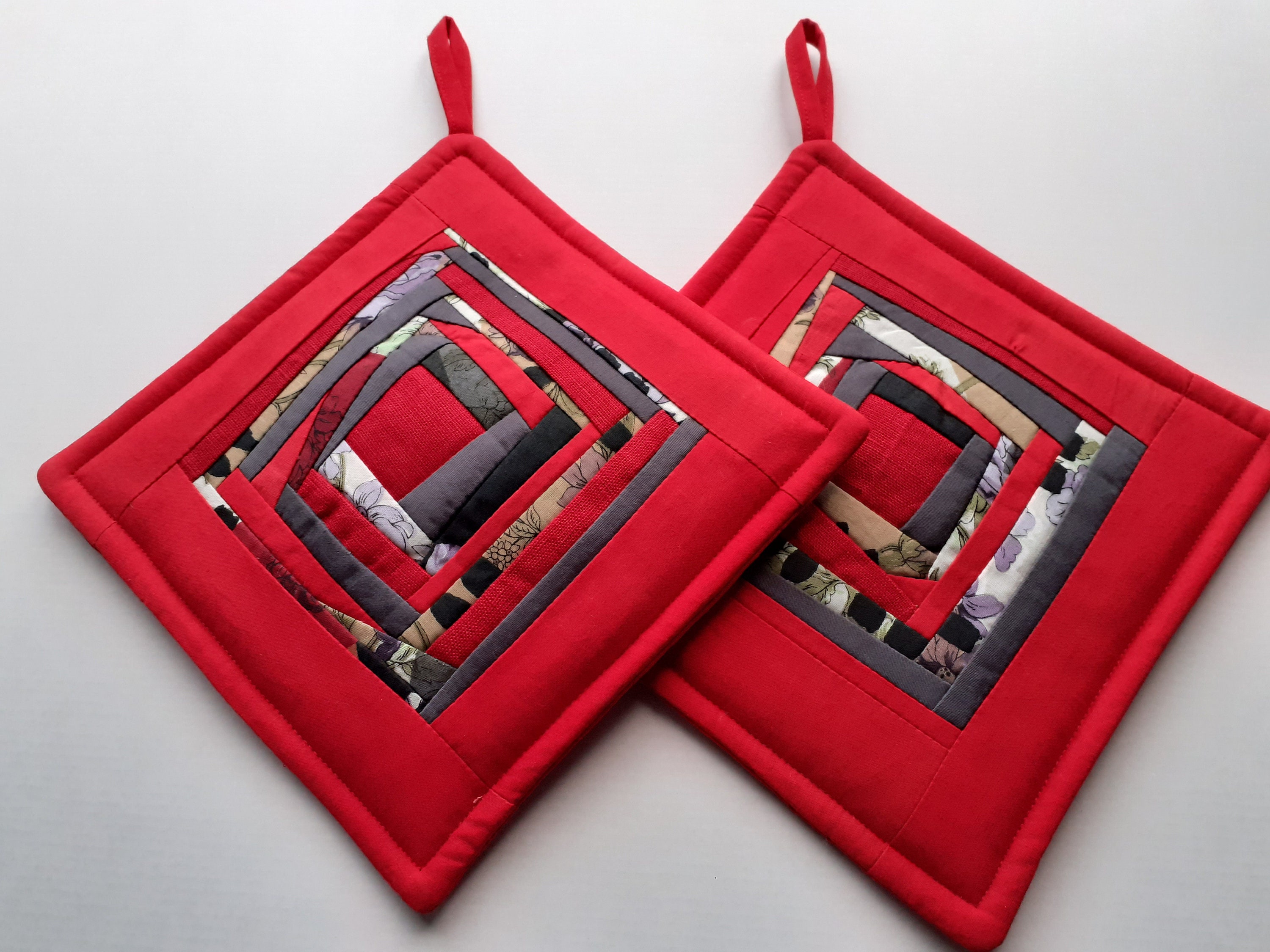 Red Kitchen Pot Holders Modern Quilted Potholders Red Fabric Etsy