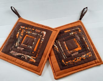 Handmade Quilted Potholders: Patchwork Kitchen Decor, Set of 2