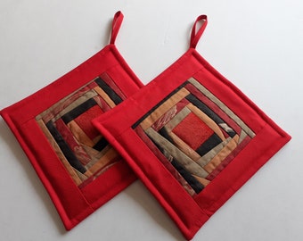 Pot Holders Red Patchwork Potholders Kitchen Decor