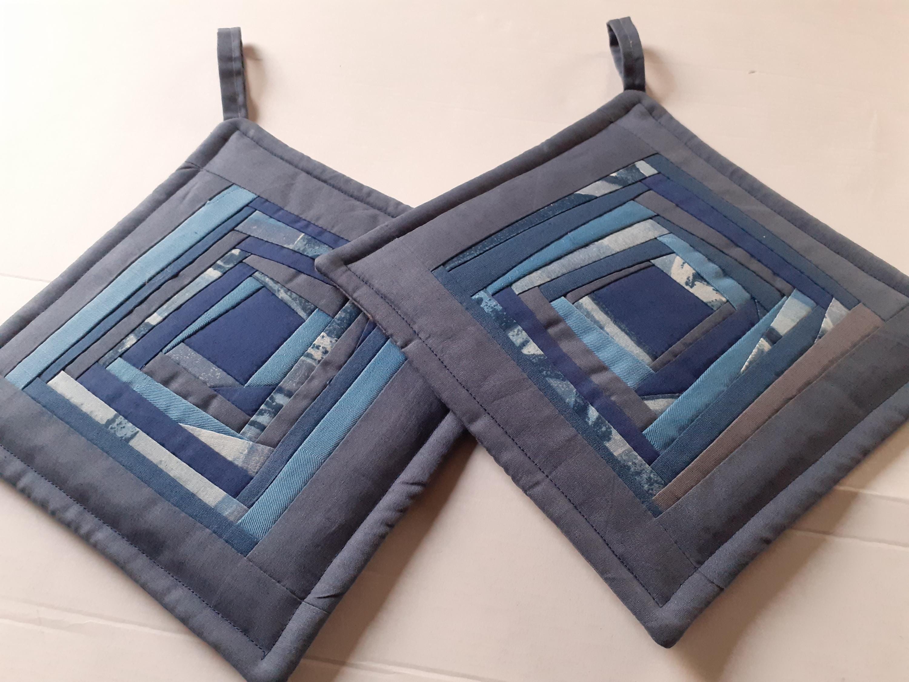 blue potholders quilted patchwork pot holders set of 2