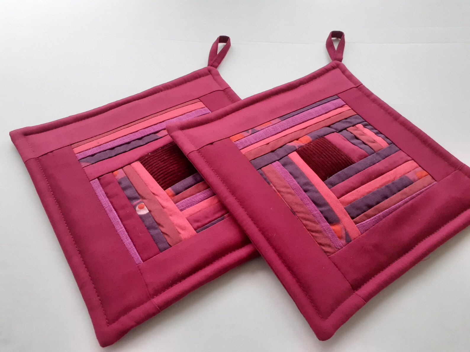 Purple Pot Holders Quilted Potholders Fabric Pads Patchwork Etsy