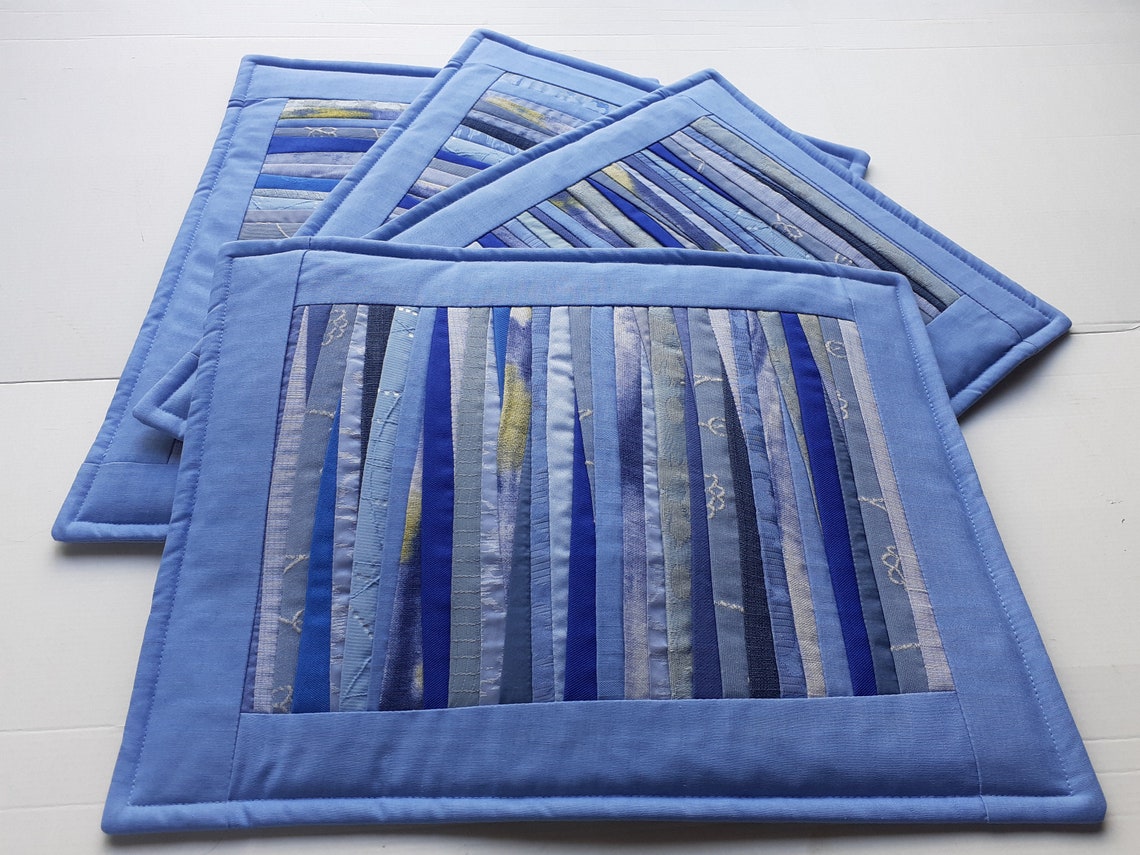 Dinner Placemats Set Of 4 Blue Yellow Table Mats Patchwork Etsy