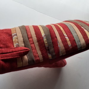 Red Yellow Large Oven Mitt Fabric Kitchen Glove Handmade Item