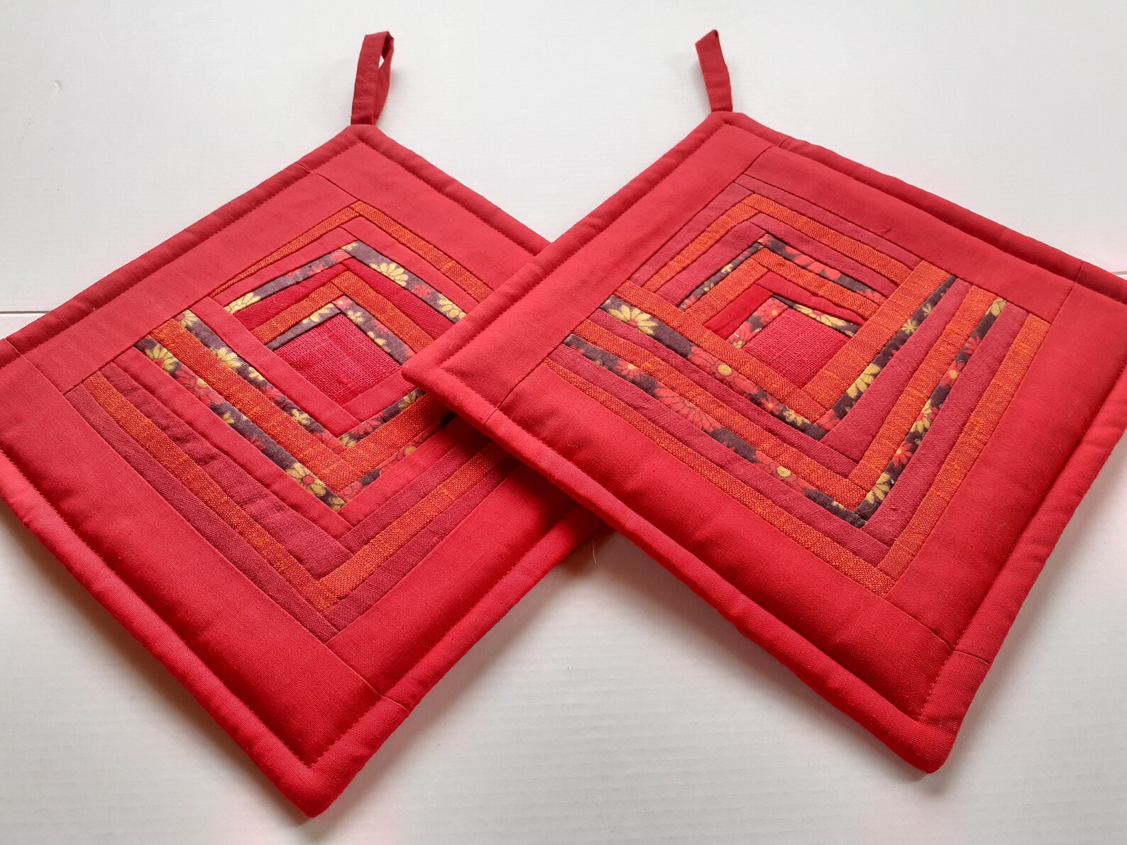 Handmade Potholders Quilted Pot Holders Patchwork Kitchen Decor Gift