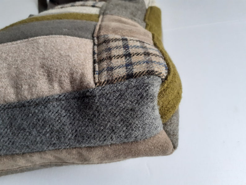 Zip Up Bag Hand Bag Tote Bag Wool Fabric Leather Handles