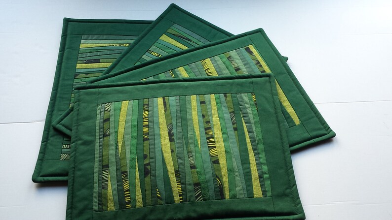 Set Of 4 Quilted Placemats Green Yellow Placemats Padded Etsy
