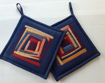 Patroon Potholder/ Pannenlap Quilt met proefblok Hollands rood met blauw - Quiltshop Vlijtig Liesje