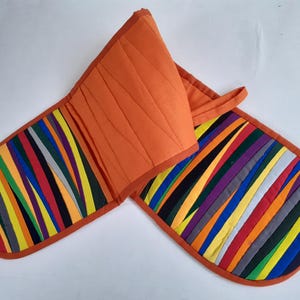 Orange Long potholder colorful Double oven mitt Handmade Orange kitchen accessory Gifts