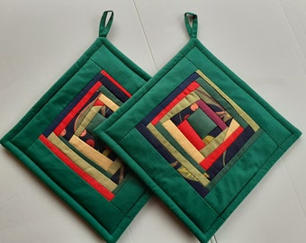 Green Red Pot Holders Set Of 2 Kitchen Decor Quilted Potholders