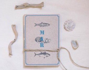 Sea eco friendly recycled journal inspired by sea creatures of Mediterraneo, unique nature lover gift