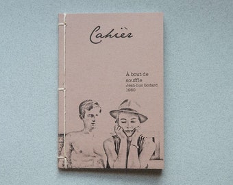 Handmade eco friendly notebook, movie lovers recycled paper journal, inspired by nouvelle vague french movie A bout de souffle by Godard